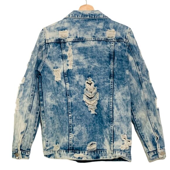 Fantastic Fawn Distressed Denim Jacket Size Small Acid Wash Trucker Jean Jacket - Picture 3 of 11